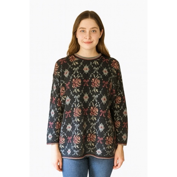 United States Sweaters x Vintage Argyle Rose Floral Pattern Sweater - Picture 1 of 5